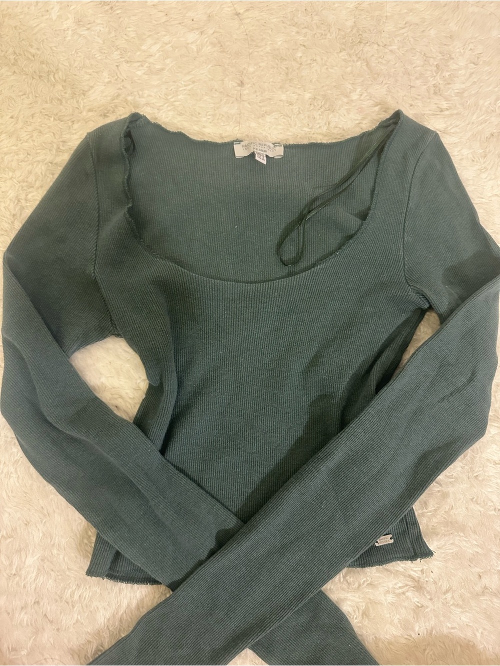 Ribbed Long Sleeve Scoop Neck Top - Green